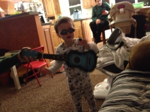 Hold the applause - He's just getting started!  Family rock band night (: