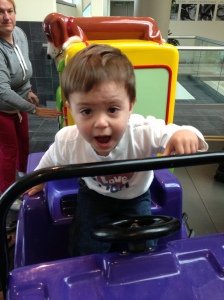 Tucker was not such a fan of the moving car at the mall on mother's day